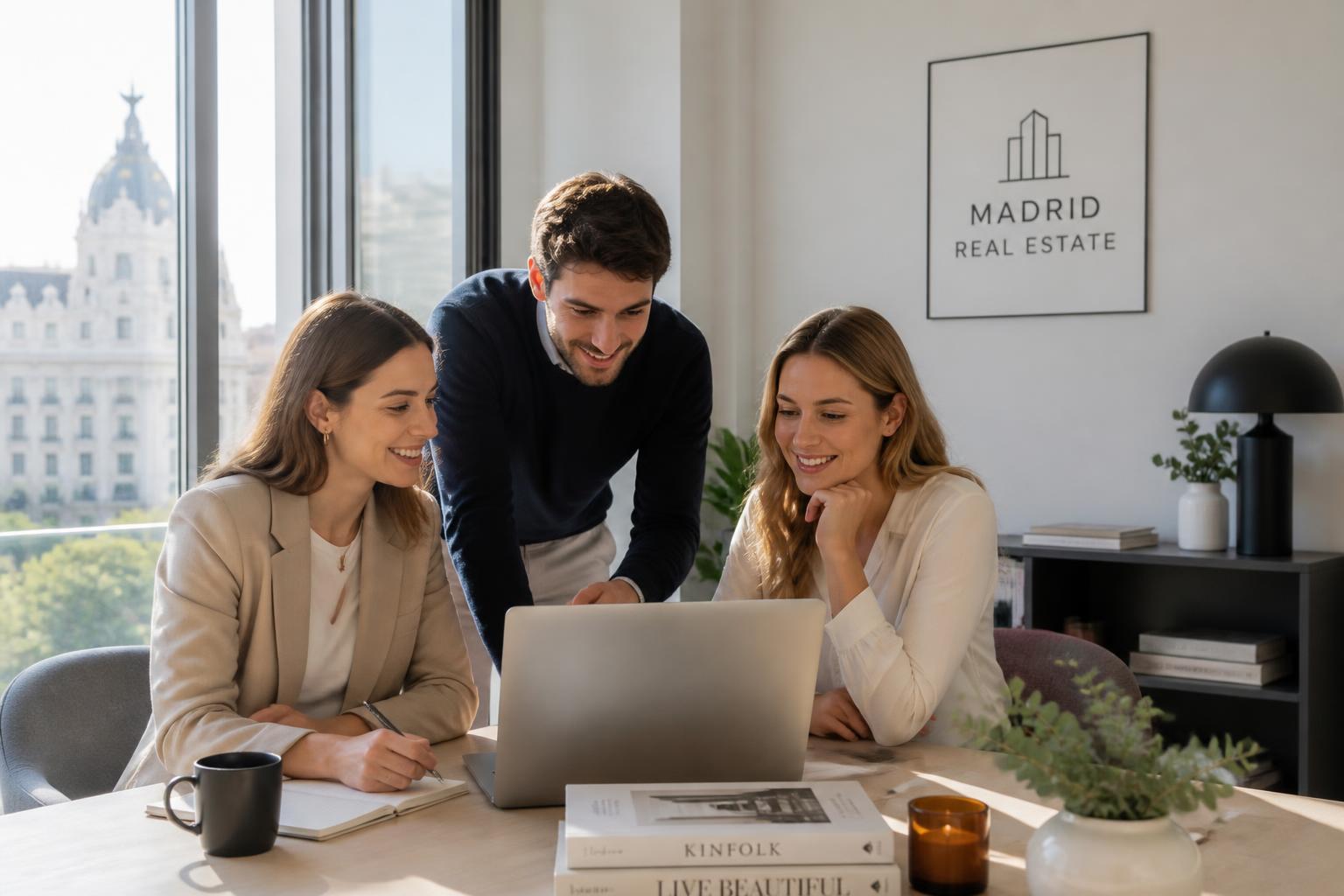 Equipo joven de ADFIN trabajando en la oficina de Madrid